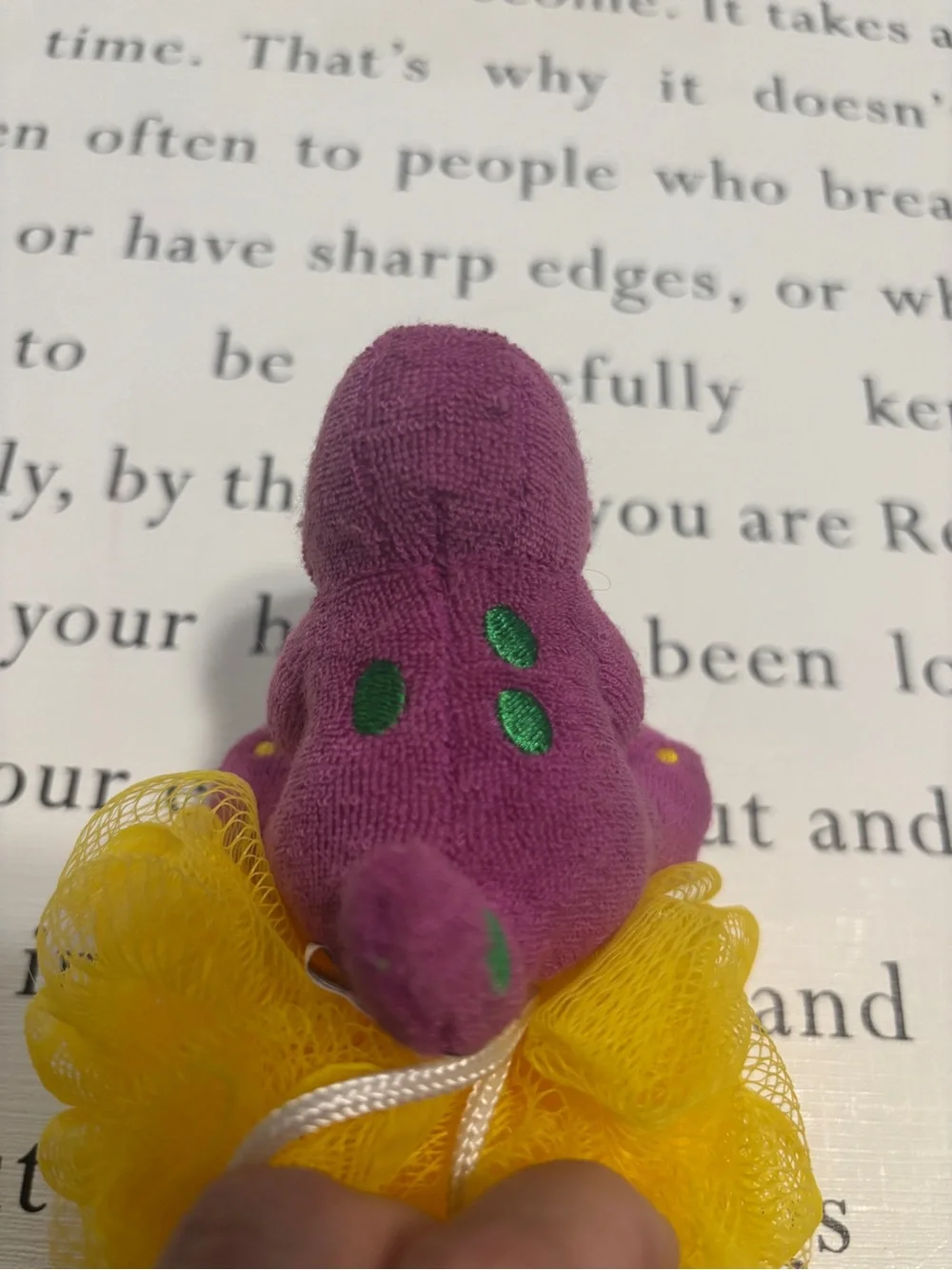 Purple Plush Barney Bath Pouf with Yellow Chick VINTAGE